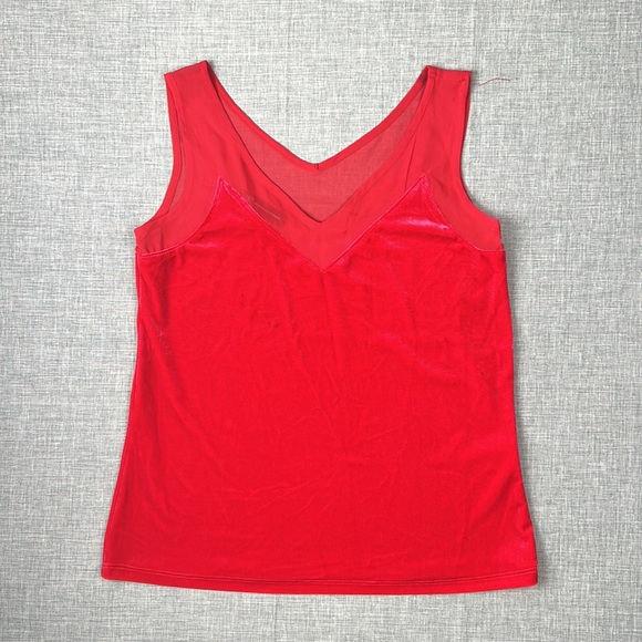 INC Red Velvet And Sheer Trim VNeck Tank Top Size Petite XS - Picture 2 of 6
